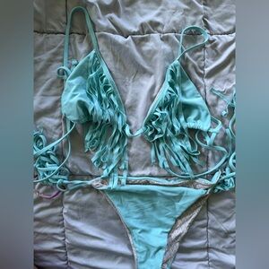 acacia swimwear Aqua Fringe Triangle Bikini Set